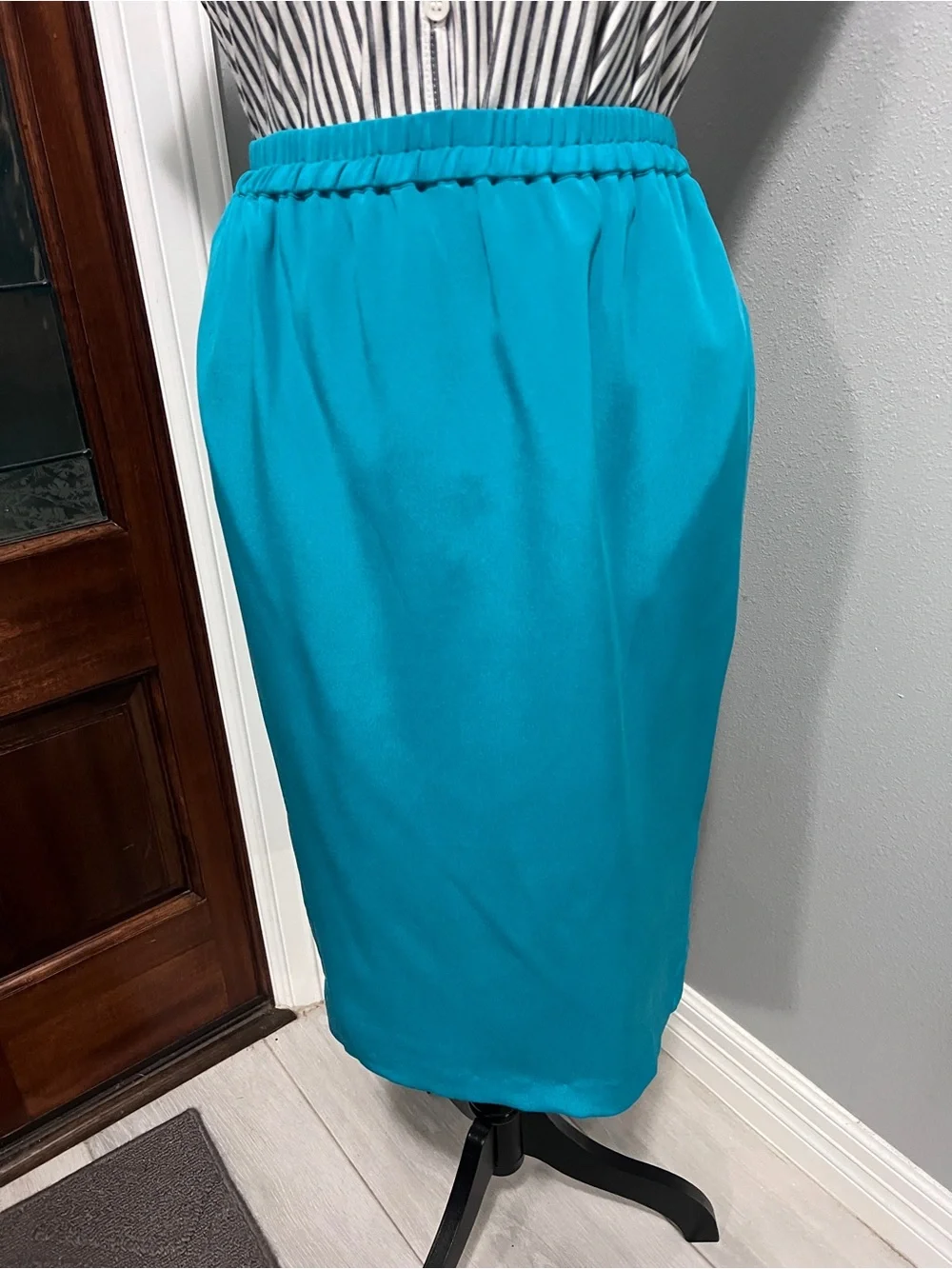 Vintage Adrianna Papell 100% Silk Teal Midi Skirt Pockets 6